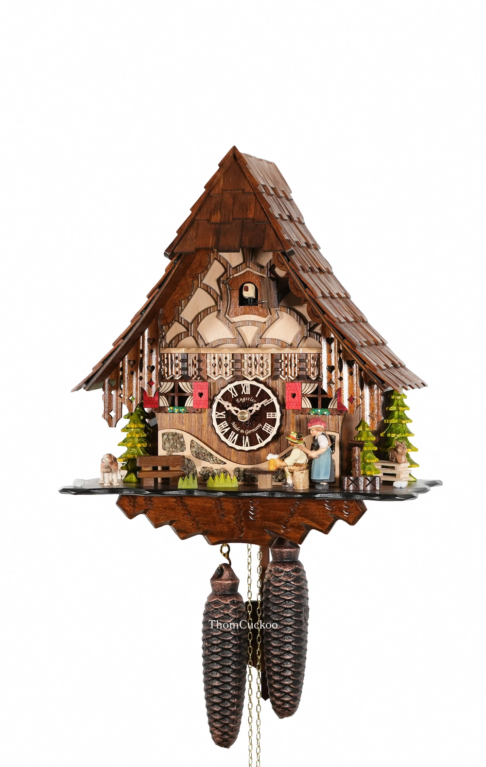 นาฬิกากุ๊กกูเยอรมัน Black Forest Germany ระบบกลไกไขลาน 8 วัน บ้านไม้สไตล์ Black Forest คนดื่มเบียร์เคลื่อนไหว ตัวละครหญิงเคลื่อนไหว รหัสสินค้า 0484