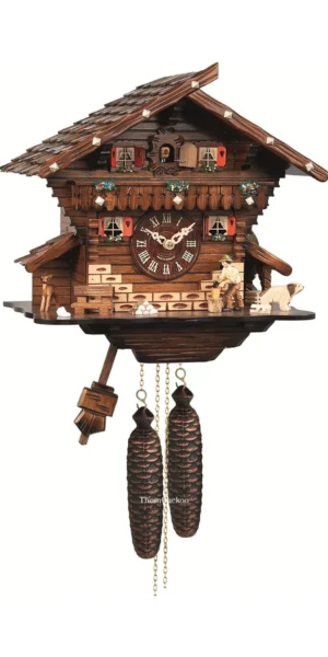 นาฬิกากุ๊กกูเยอรมัน Black Forest Germany ระบบกลไกไขลาน 8 วัน บ้านไม้สไตล์ Black Forest คนตัดไม้เคลื่อนไหว รหัสสินค้า 0464