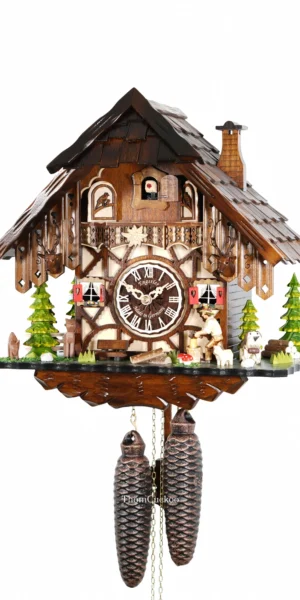 นาฬิกากุ๊กกูเยอรมัน Black Forest Germany ระบบกลไกไขลาน 8 วัน บ้านไม้สไตล์ Black Forest คนตัดไม้เคลื่อนไหว รหัสสินค้า 0482