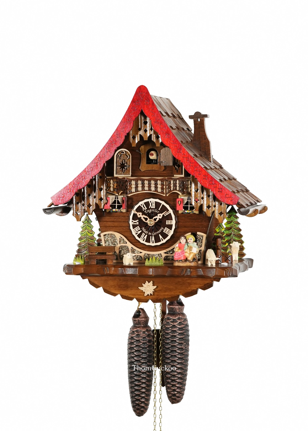 นาฬิกากุ๊กกูเยอรมัน Black Forest Germany ระบบกลไกไขลาน 8 วัน บ้านไม้สไตล์ Black Forest คนตัดไม้เคลื่อนไหว รหัสสินค้า 0493