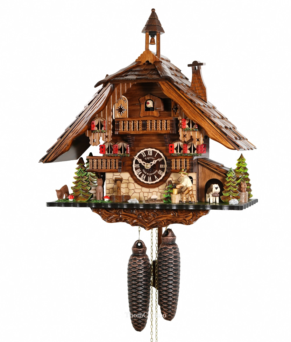 นาฬิกากุ๊กกูเยอรมัน Black Forest Germany ระบบกลไกไขลาน 8 วัน บ้านไม้สไตล์ Black Forest คนตัดไม้เคลื่อนไหว รหัสสินค้า 0507
