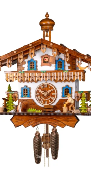 นาฬิกากุ๊กกูเยอรมัน Black Forest Germany ระบบกลไกไขลาน 8 วัน บ้านไม้สไตล์ Black Forest คนตัดไม้เคลื่อนไหว รหัสสินค้า 0509