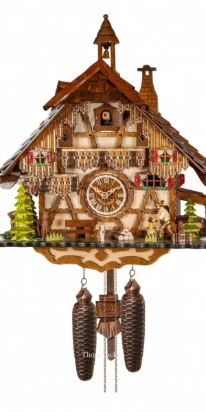 นาฬิกากุ๊กกูเยอรมัน Black Forest Germany ระบบกลไกไขลาน 8 วัน บ้านไม้สไตล์ Black Forest คนตัดไม้เคลื่อนไหว รหัสสินค้า 0519