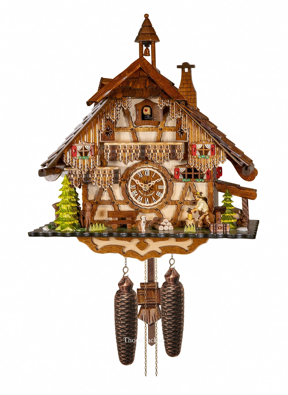 นาฬิกากุ๊กกูเยอรมัน Black Forest Germany ระบบกลไกไขลาน 8 วัน บ้านไม้สไตล์ Black Forest คนตัดไม้เคลื่อนไหว รหัสสินค้า 0519