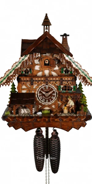 นาฬิกากุ๊กกูเยอรมัน Black Forest Germany ระบบกลไกไขลาน 8 วัน บ้านไม้สไตล์ Black Forest คนตัดไม้เคลื่อนไหว รหัสสินค้า 0522