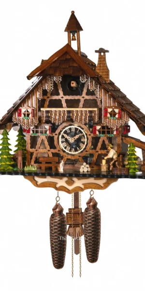 นาฬิกากุ๊กกูเยอรมัน Black Forest Germany ระบบกลไกไขลาน 8 วัน บ้านไม้สไตล์ Black Forest คนตัดไม้เคลื่อนไหว รหัสสินค้า 0526