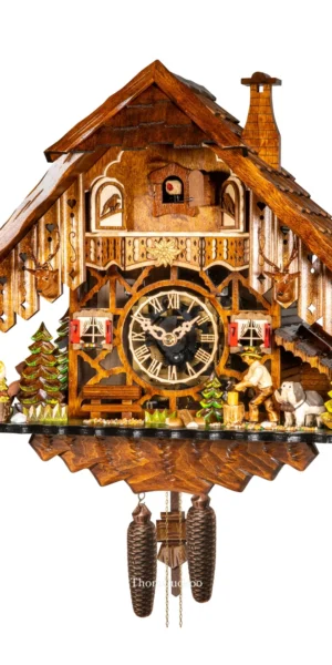 นาฬิกากุ๊กกูเยอรมัน Black Forest Germany ระบบกลไกไขลาน 8 วัน บ้านไม้สไตล์ Black Forest คนตัดไม้เคลื่อนไหว รหัสสินค้า 0528