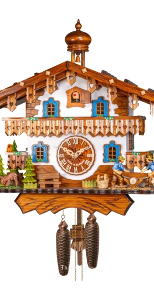 นาฬิกากุ๊กกูเยอรมัน Black Forest Germany ระบบกลไกไขลาน 8 วัน บ้านไม้สไตล์ Black Forest คนตัดไม้เคลื่อนไหว รหัสสินค้า 0529