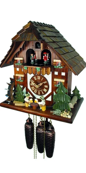 นาฬิกากุ๊กกูเยอรมัน Black Forest Germany ระบบกลไกไขลาน 8 วัน พร้อมเสียงดนตรี บ้านไม้สไตล์ Black Forest คนดื่มเบียร์คู่เคลื่อนไหว รหัสสินค้า 0589