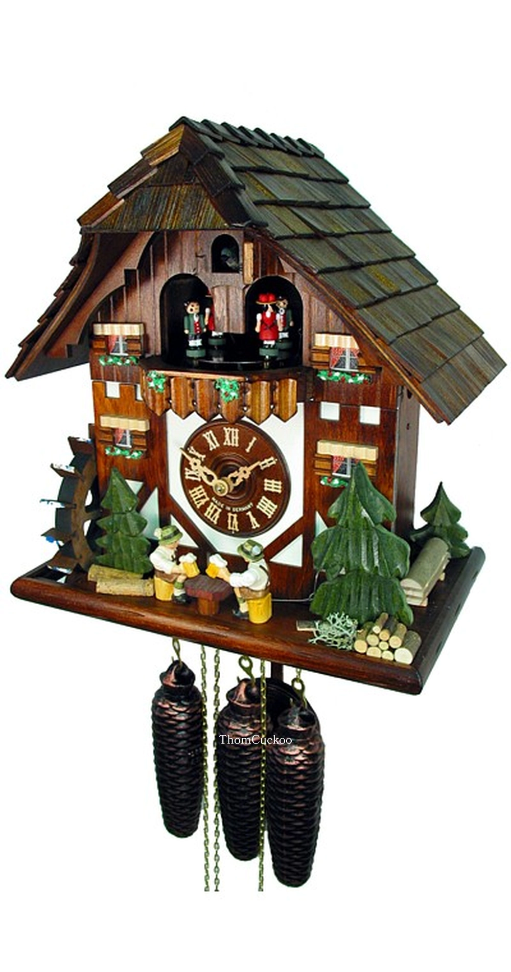 นาฬิกากุ๊กกูเยอรมัน Black Forest Germany ระบบกลไกไขลาน 8 วัน พร้อมเสียงดนตรี บ้านไม้สไตล์ Black Forest คนดื่มเบียร์คู่เคลื่อนไหว รหัสสินค้า 0589
