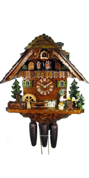 นาฬิกากุ๊กกูเยอรมัน Black Forest Germany ระบบกลไกไขลาน 8 วัน พร้อมเสียงดนตรี บ้านไม้สไตล์ Black Forest คนดื่มเบียร์คู่เคลื่อนไหว รหัสสินค้า 0631
