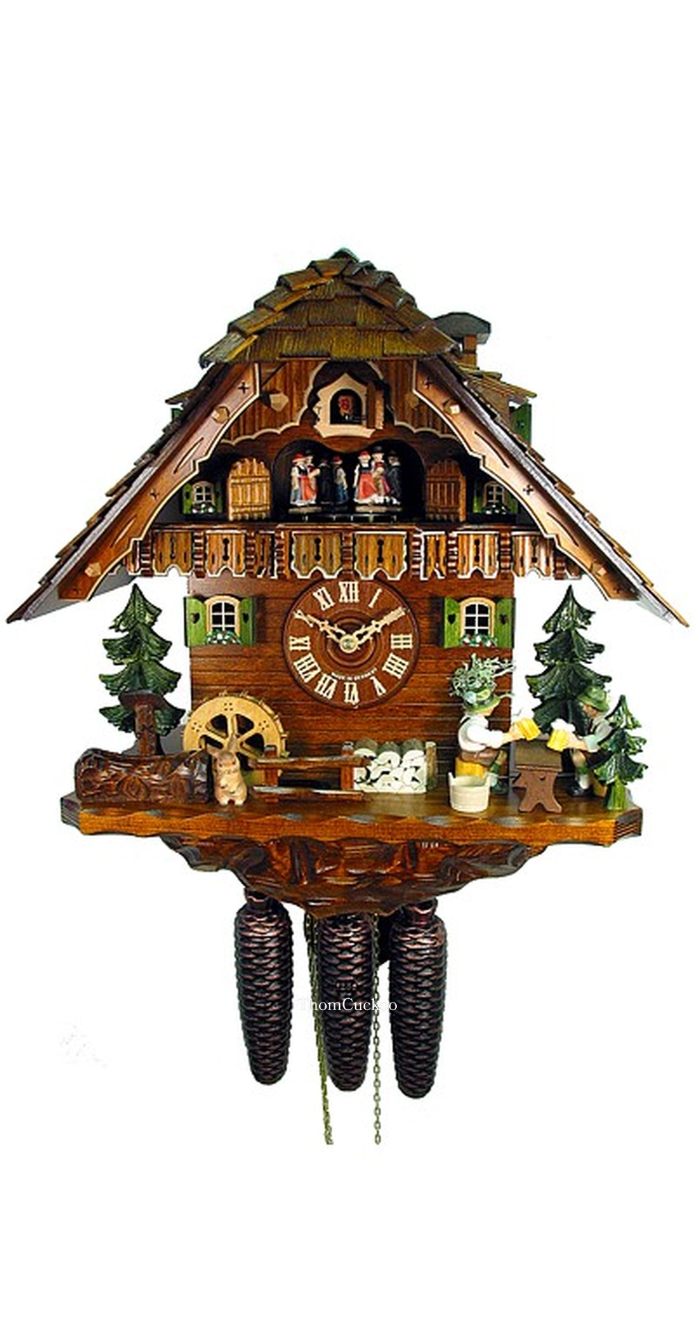 นาฬิกากุ๊กกูเยอรมัน Black Forest Germany ระบบกลไกไขลาน 8 วัน พร้อมเสียงดนตรี บ้านไม้สไตล์ Black Forest คนดื่มเบียร์คู่เคลื่อนไหว รหัสสินค้า 0631