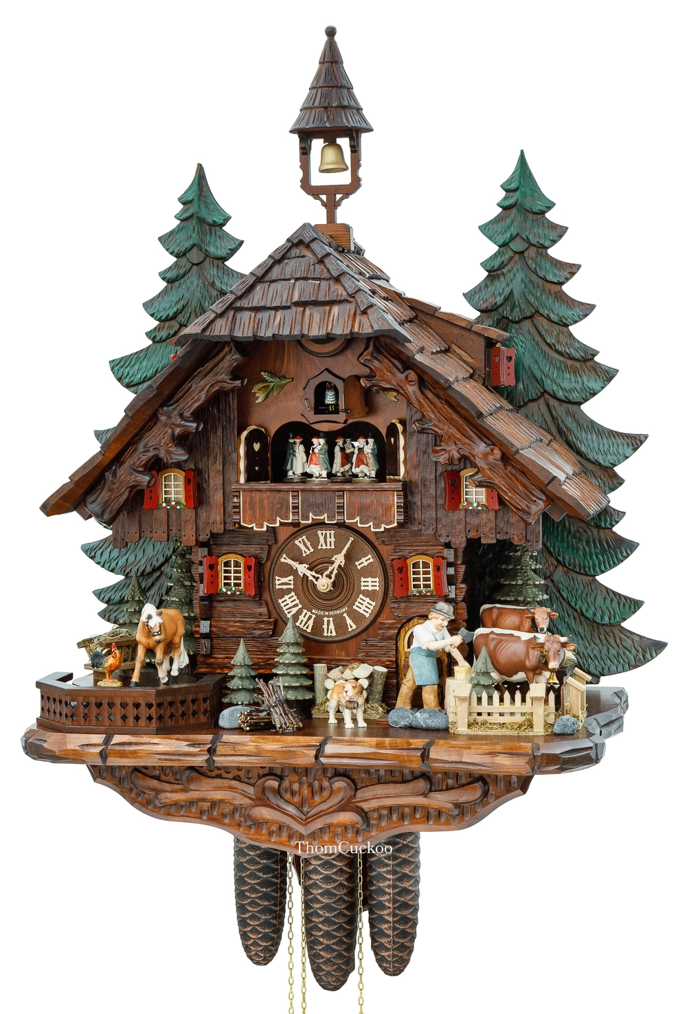 นาฬิกากุ๊กกูเยอรมัน Black Forest Germany ระบบกลไกไขลาน 8 วัน พร้อมเสียงดนตรี บ้านไม้สไตล์ Black Forest คนตัดไม้เคลื่อนไหว รหัสสินค้า 0725