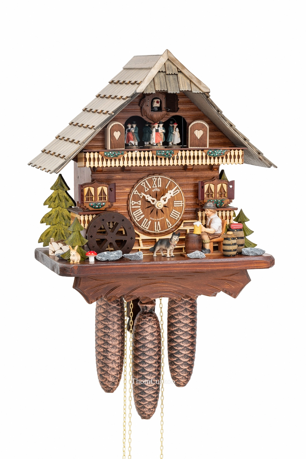 นาฬิกากุ๊กกูเยอรมัน Black Forest Germany ระบบกลไกไขลาน 8 วัน พร้อมเสียงดนตรี บ้านไม้สไตล์ Black Forest คนดื่มเบียร์เคลื่อนไหว กังหันน้ำหมุนได้ ตุ๊กตาเต้นระบำ รหัสสินค้า 0580