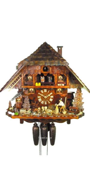 นาฬิกากุ๊กกูเยอรมัน Black Forest Germany ระบบกลไกไขลาน 8 วัน พร้อมเสียงดนตรี บ้านไม้สไตล์ Black Forest รหัสสินค้า 0667