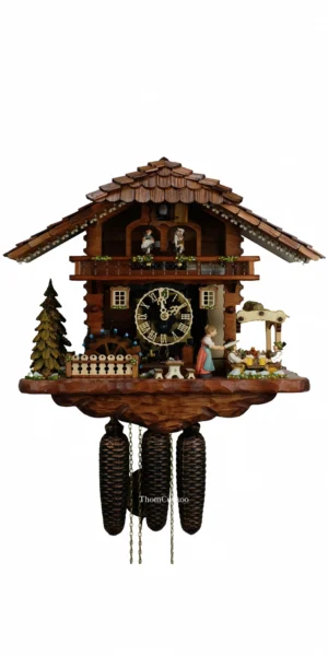 นาฬิกากุ๊กกูเยอรมัน Black Forest Germany ระบบกลไกไขลาน 8 วัน พร้อมเสียงดนตรี บ้านไม้สไตล์ Black Forest คนดื่มเบียร์คู่เคลื่อนไหว กังหันน้ำหมุนได้ รหัสสินค้า 0692