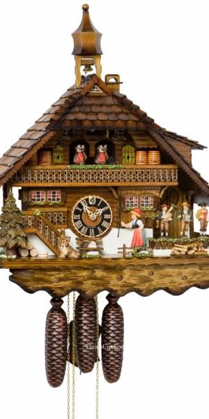นาฬิกากุ๊กกูเยอรมัน Black Forest Germany ระบบกลไกไขลาน 8 วัน พร้อมเสียงดนตรี บ้านไม้สไตล์ Black Forest ตุ๊กตาเต้นระบำ คนตีระฆังเคลื่อนไหว รหัสสินค้า 0717