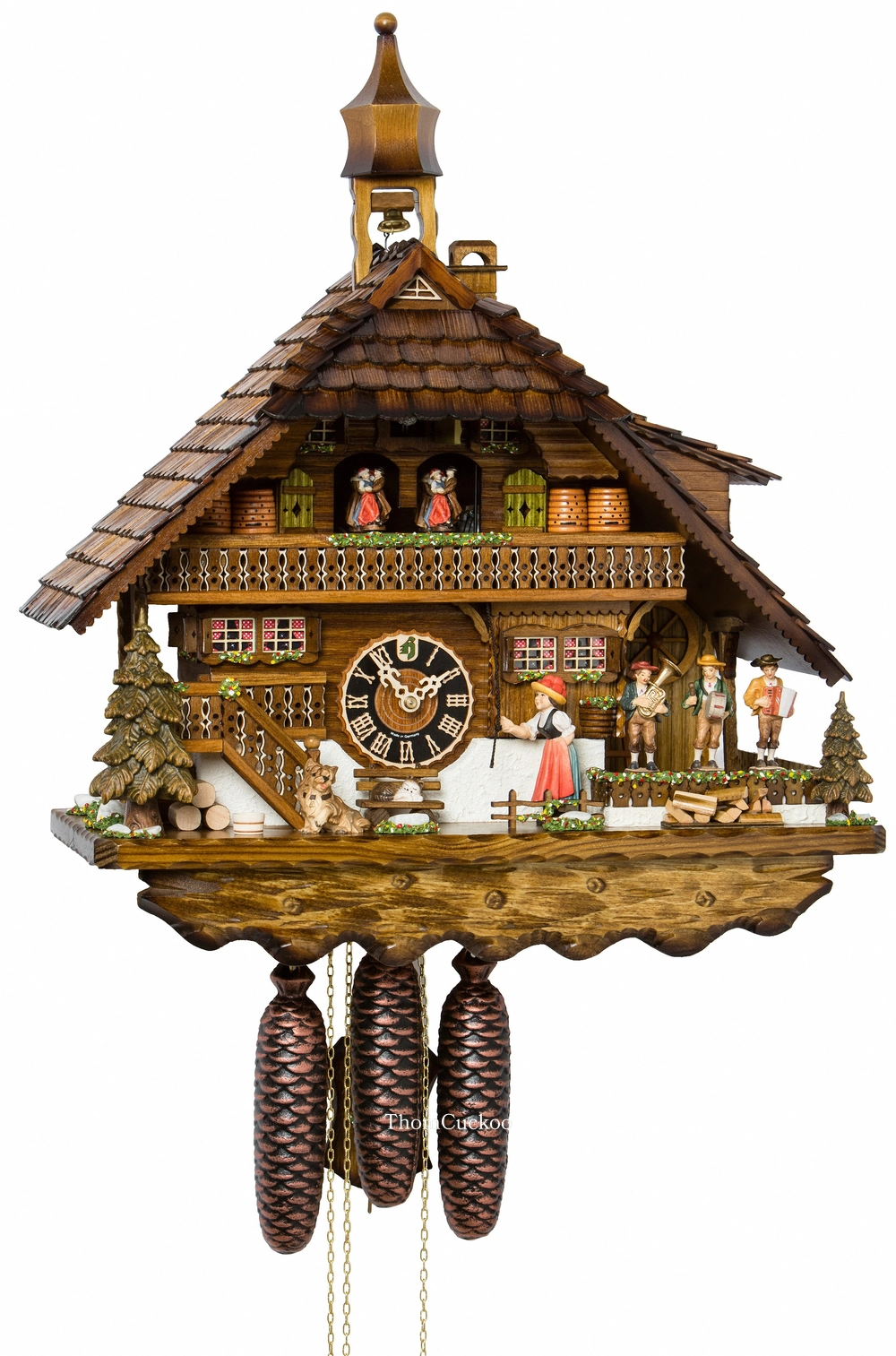 นาฬิกากุ๊กกูเยอรมัน Black Forest Germany ระบบกลไกไขลาน 8 วัน พร้อมเสียงดนตรี บ้านไม้สไตล์ Black Forest ตุ๊กตาเต้นระบำ คนตีระฆังเคลื่อนไหว รหัสสินค้า 0717