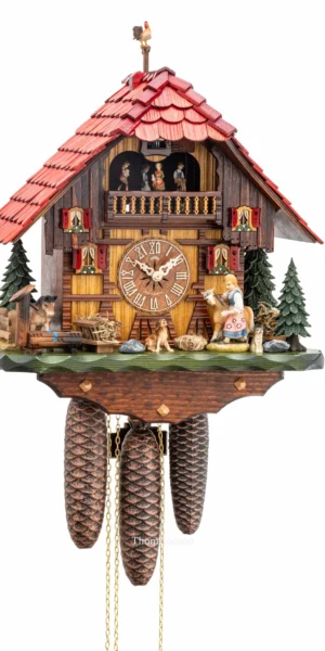 นาฬิกากุ๊กกูเยอรมัน Black Forest Germany ระบบกลไกไขลาน 8 วัน พร้อมเสียงดนตรี คลาสสิกไม้แกะสลัก ตุ๊กตาเต้นระบำ ตัวละครหญิงเคลื่อนไหว รหัสสินค้า 0599