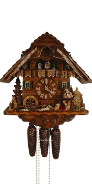 นาฬิกากุ๊กกูเยอรมัน Black Forest Germany ระบบกลไกไขลาน 8 วัน พร้อมเสียงดนตรี คลาสสิกไม้แกะสลัก กังหันน้ำหมุนได้ รหัสสินค้า 0641