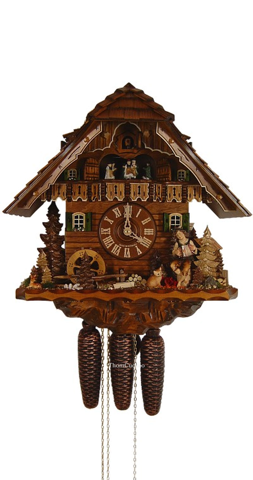 นาฬิกากุ๊กกูเยอรมัน Black Forest Germany ระบบกลไกไขลาน 8 วัน พร้อมเสียงดนตรี คลาสสิกไม้แกะสลัก กังหันน้ำหมุนได้ รหัสสินค้า 0641