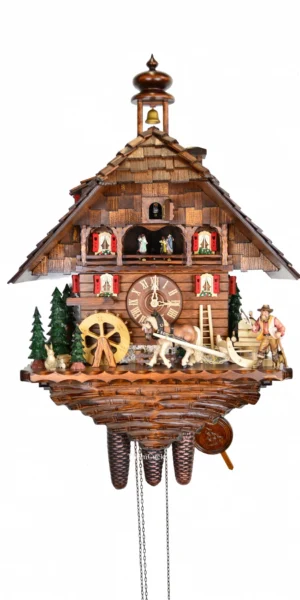 นาฬิกากุ๊กกูเยอรมัน Black Forest Germany ระบบกลไกไขลาน 8 วัน พร้อมเสียงดนตรี คลาสสิกไม้แกะสลัก รหัสสินค้า 0715
