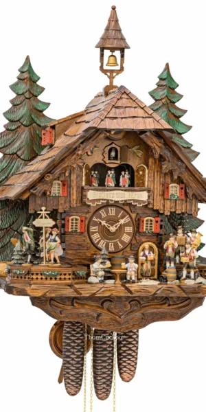 นาฬิกากุ๊กกูเยอรมัน Black Forest Germany ระบบกลไกไขลาน 8 วัน พร้อมเสียงดนตรี คลาสสิกไม้แกะสลัก คนดื่มเบียร์คู่เคลื่อนไหว ตุ๊กตาเต้นระบำ รหัสสินค้า 0726