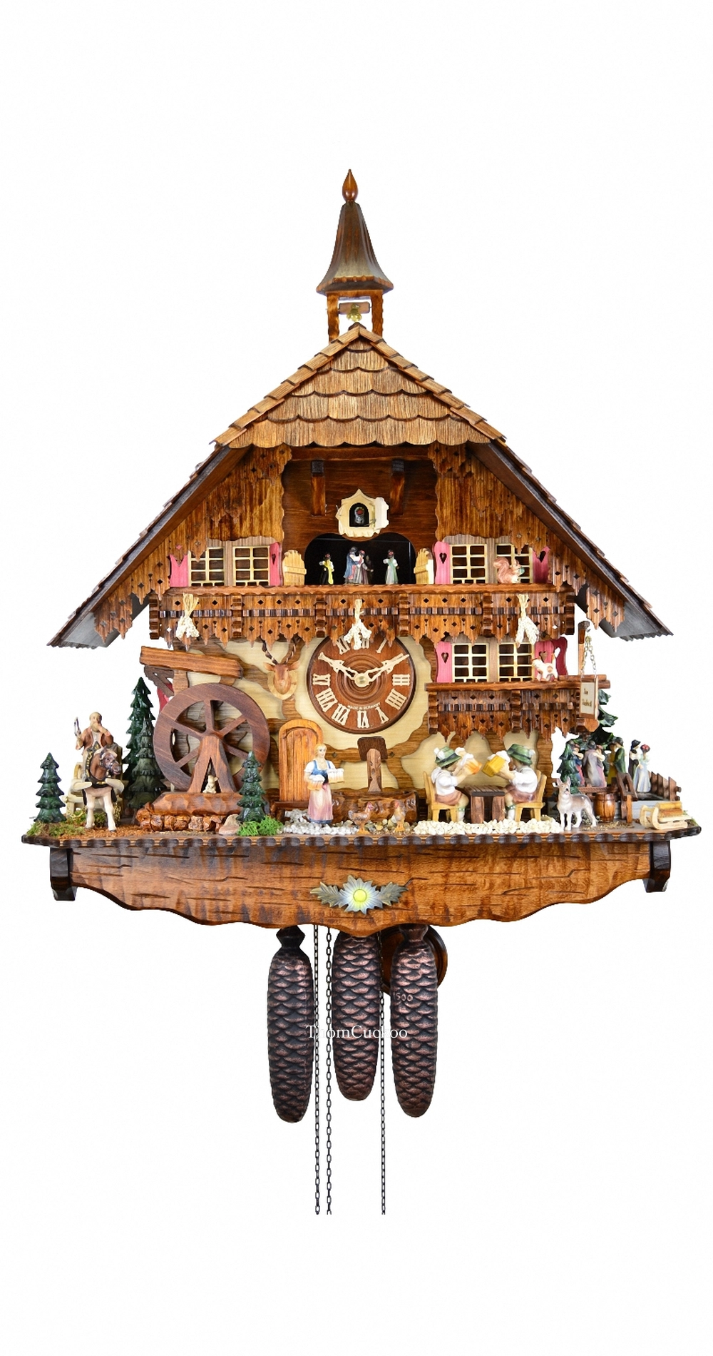 นาฬิกากุ๊กกูเยอรมัน Black Forest Germany ระบบกลไกไขลาน 8 วัน พร้อมเสียงดนตรี คลาสสิกไม้แกะสลัก รหัสสินค้า 0741