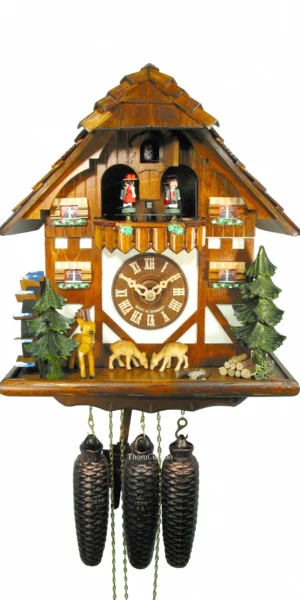 นาฬิกากุ๊กกูเยอรมัน Black Forest Germany ระบบกลไกไขลาน 8 วัน พร้อมเสียงดนตรี ลายกวางและสัตว์ป่าแกะสลัก รหัสสินค้า 0575