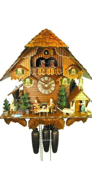 นาฬิกากุ๊กกูเยอรมัน Black Forest Germany ระบบกลไกไขลาน 8 วัน พร้อมเสียงดนตรี บ้านฟาร์มยุโรป รหัสสินค้า 0664