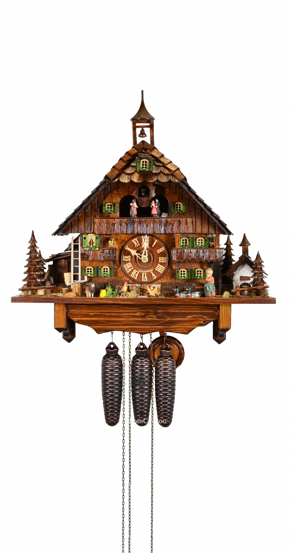 นาฬิกากุ๊กกูเยอรมัน Black Forest Germany ระบบกลไกไขลาน 8 วัน พร้อมเสียงดนตรี บ้านฟาร์มยุโรป รหัสสินค้า 0688