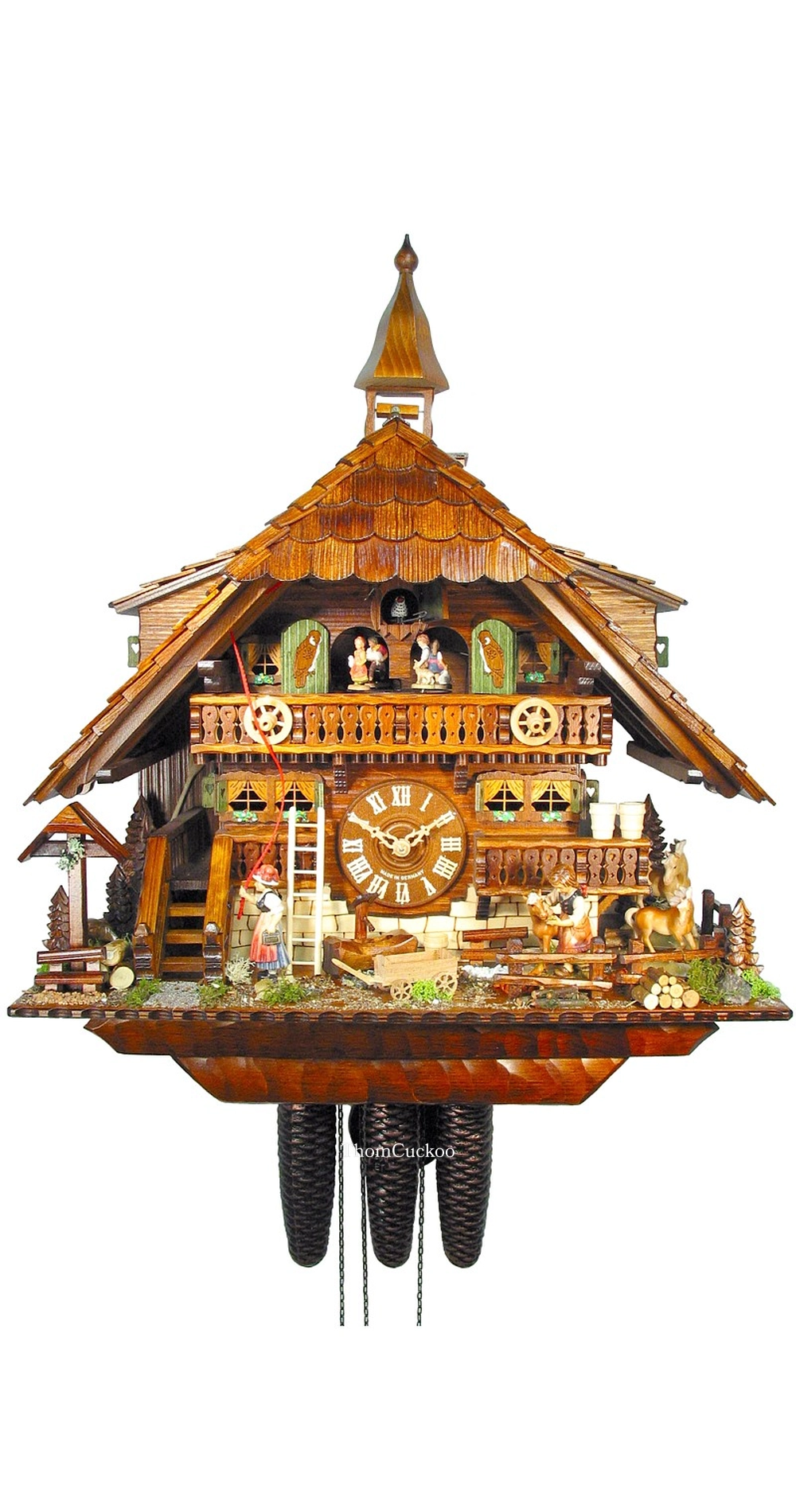 นาฬิกากุ๊กกูเยอรมัน Black Forest Germany ระบบกลไกไขลาน 8 วัน พร้อมเสียงดนตรี บ้านฟาร์มยุโรป รหัสสินค้า 0714