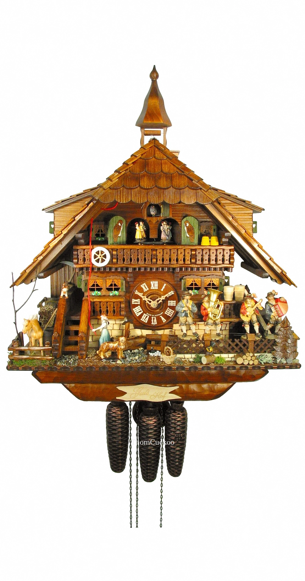 นาฬิกากุ๊กกูเยอรมัน Black Forest Germany ระบบกลไกไขลาน 8 วัน พร้อมเสียงดนตรี บ้านฟาร์มยุโรป รหัสสินค้า 0727