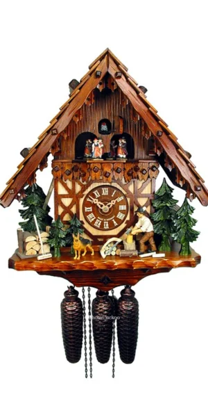 นาฬิกากุ๊กกูเยอรมัน Black Forest Germany ระบบกลไกไขลาน 8 วัน พร้อมเสียงดนตรี บ้านไม้เยอรมัน คนตัดไม้เคลื่อนไหว รหัสสินค้า 0606