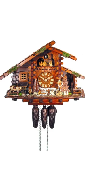 นาฬิกากุ๊กกูเยอรมัน Black Forest Germany ระบบกลไกไขลาน 8 วัน พร้อมเสียงดนตรี บ้านนายพราน ธีมนายพราน รหัสสินค้า 0681