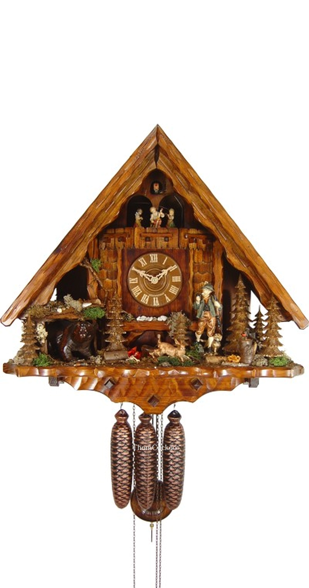 นาฬิกากุ๊กกูเยอรมัน Black Forest Germany ระบบกลไกไขลาน 8 วัน พร้อมเสียงดนตรี บ้านพักนายพราน หมีป่า รหัสสินค้า 0737