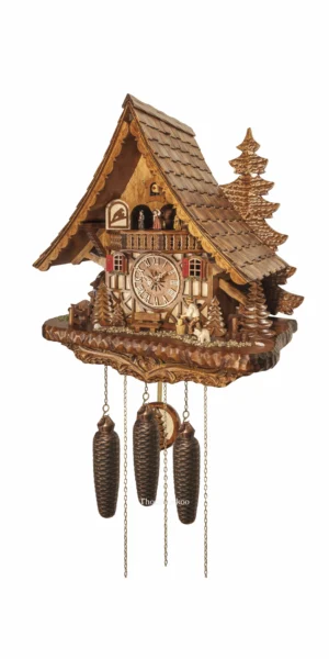 นาฬิกากุ๊กกูเยอรมัน Black Forest Germany ระบบกลไกไขลาน 8 วัน พร้อมเสียงดนตรี บ้าน Black Forest ขนาดใหญ่ กังหันน้ำหมุนได้ ตุ๊กตาเต้นระบำ รหัสสินค้า 0601