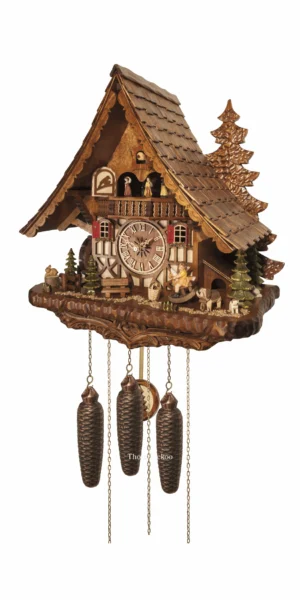 นาฬิกากุ๊กกูเยอรมัน Black Forest Germany ระบบกลไกไขลาน 8 วัน พร้อมเสียงดนตรี บ้าน Black Forest ขนาดใหญ่ กังหันน้ำหมุนได้ ตุ๊กตาเต้นระบำ รหัสสินค้า 0610