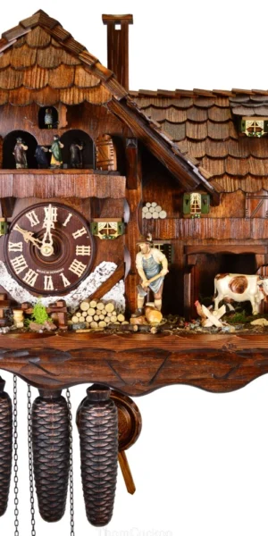 นาฬิกากุ๊กกูเยอรมัน Black Forest Germany ระบบกลไกไขลาน 8 วัน พร้อมเสียงดนตรี บ้านกังหันน้ำขนาดกะทัดรัด รหัสสินค้า 0683