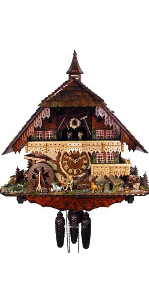 นาฬิกากุ๊กกูเยอรมัน Black Forest Germany ระบบกลไกไขลาน 8 วัน พร้อมเสียงดนตรี บ้านกังหันน้ำขนาดกะทัดรัด รหัสสินค้า 0739