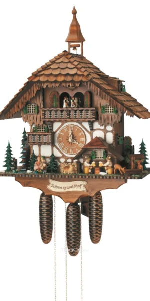 นาฬิกากุ๊กกูเยอรมัน Black Forest Germany ระบบกลไกไขลาน 8 วัน พร้อมเสียงดนตรี ธีมคู่รักโรแมนติก คนดื่มเบียร์คู่เคลื่อนไหว รหัสสินค้า 0720