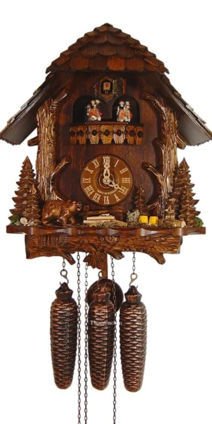 นาฬิกากุ๊กกูเยอรมัน Black Forest Germany ระบบกลไกไขลาน 8 วัน พร้อมเสียงดนตรี ทรงลำต้นไม้แกะสลัก หมีป่า สัตว์ป่า รหัสสินค้า 0609