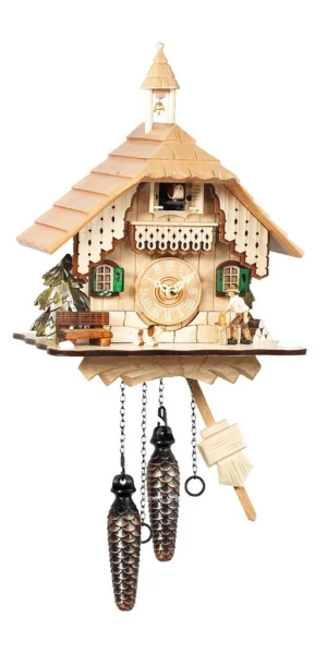 นาฬิกากุ๊กกูเยอรมัน Black Forest Germany ระบบ Quartz บ้านไม้สไตล์ Black Forest คนตัดไม้เคลื่อนไหว รหัสสินค้า 0387