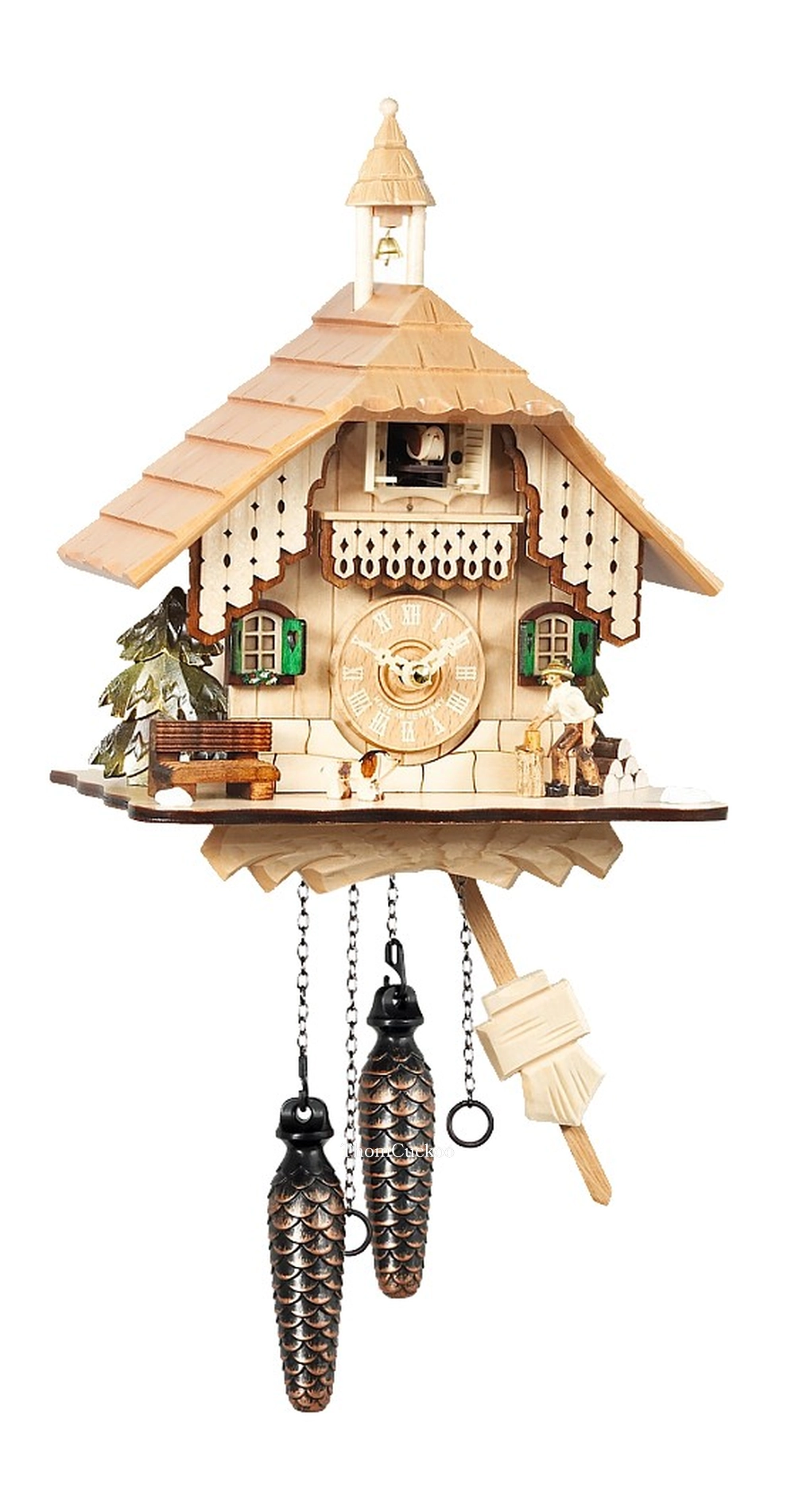 นาฬิกากุ๊กกูเยอรมัน Black Forest Germany ระบบ Quartz บ้านไม้สไตล์ Black Forest คนตัดไม้เคลื่อนไหว รหัสสินค้า 0387