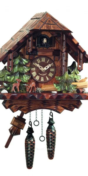นาฬิกากุ๊กกูเยอรมัน Black Forest Germany ระบบ Quartz บ้านไม้สไตล์ Black Forest คนตัดไม้เคลื่อนไหว รหัสสินค้า 0414
