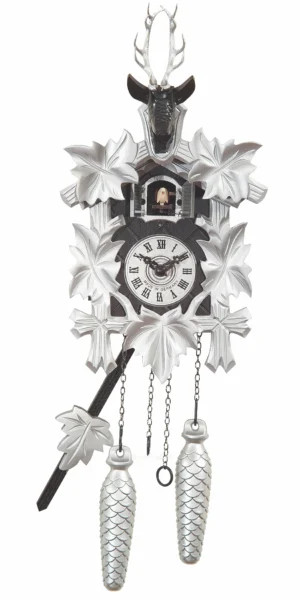 นาฬิกากุ๊กกูเยอรมัน Black Forest Germany ระบบ Quartz ลายกวางและสัตว์ป่าแกะสลัก ใบไม้แกะสลัก รหัสสินค้า 0349