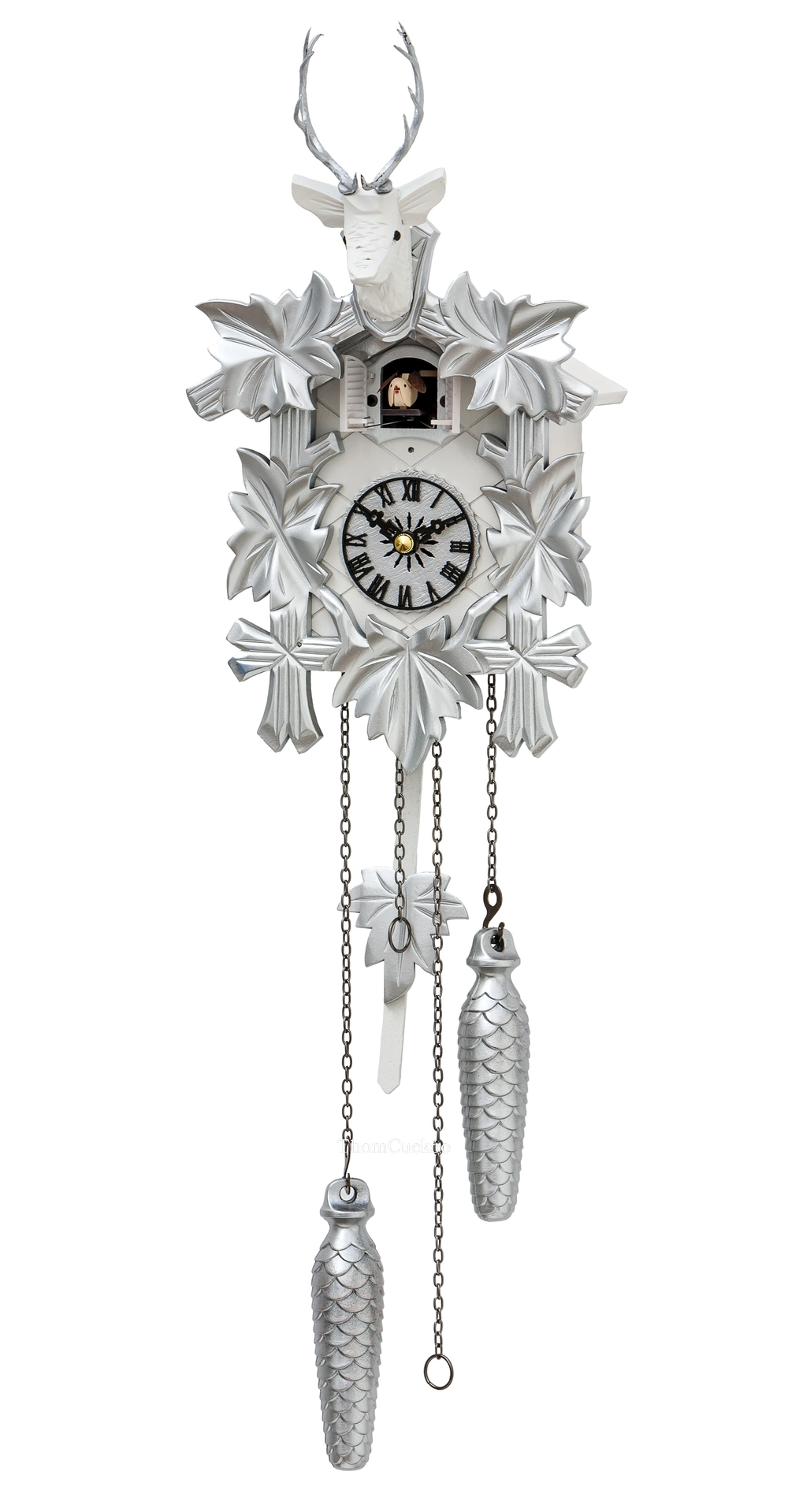 นาฬิกากุ๊กกูเยอรมัน Black Forest Germany ระบบ Quartz ลายกวางและสัตว์ป่าแกะสลัก ใบไม้แกะสลัก รหัสสินค้า 0350