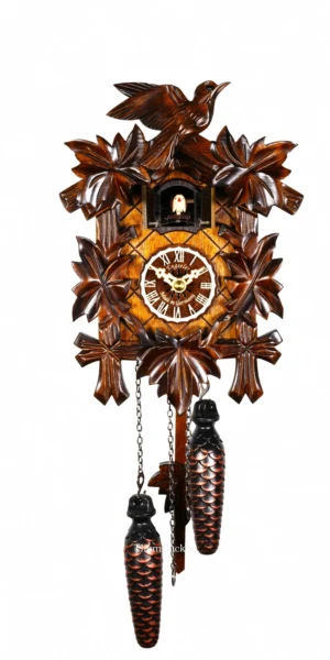 นาฬิกากุ๊กกูเยอรมัน Black Forest Germany ระบบ Quartz ลายใบไม้และนกแกะสลัก รหัสสินค้า 0339