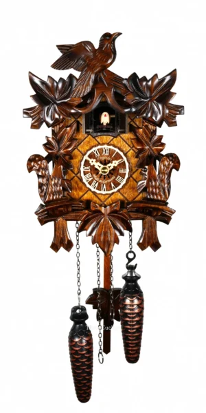 นาฬิกากุ๊กกูเยอรมัน Black Forest Germany ระบบ Quartz ลายใบไม้และนกแกะสลัก รหัสสินค้า 0341