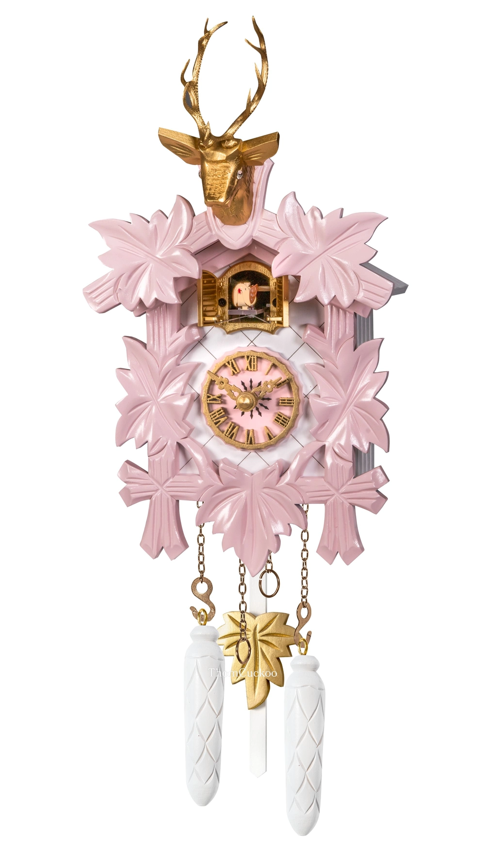 นาฬิกากุ๊กกูเยอรมัน Black Forest Germany ระบบ Quartz ลายใบไม้และนกแกะสลัก รหัสสินค้า 0352